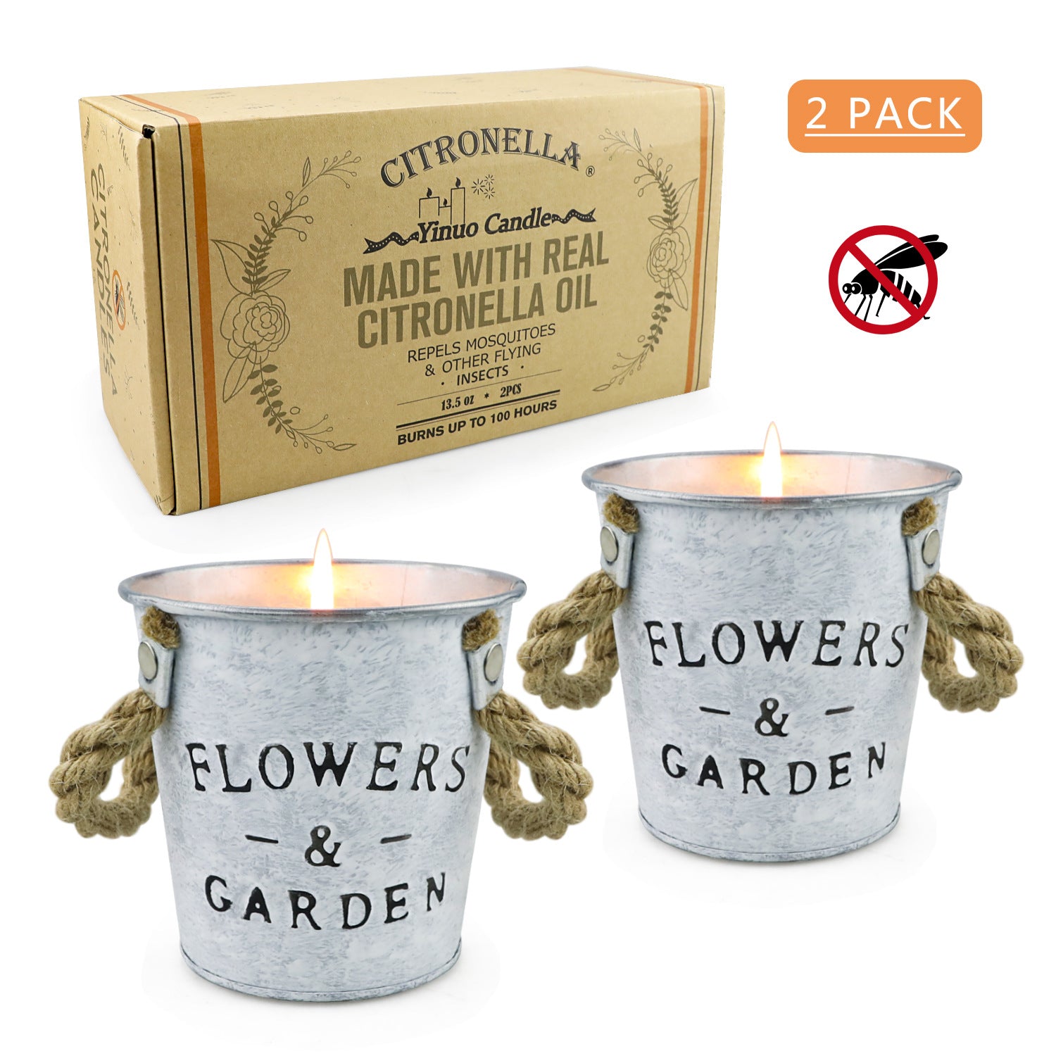 WOW LIFE 2X pack, 2x50hours ,100Hours Burn Time, flower pot,Citronella Scented Candle, reuse garden flower pot
