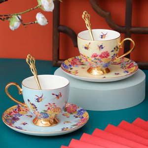 Peranakan Fine Bone China Coffee Cup and Saucer Set with Spoon, Tea Cup  T2 gift set