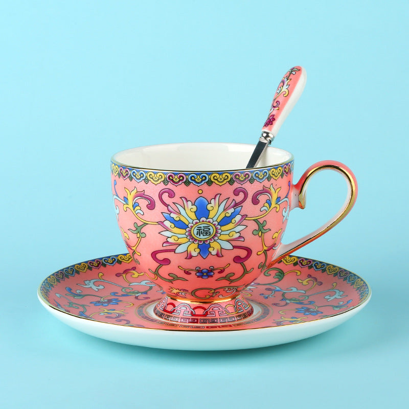 Peranakan Fine Bone China Coffee Cup and Saucer Set with Spoon, Tea Cup  T2 gift set