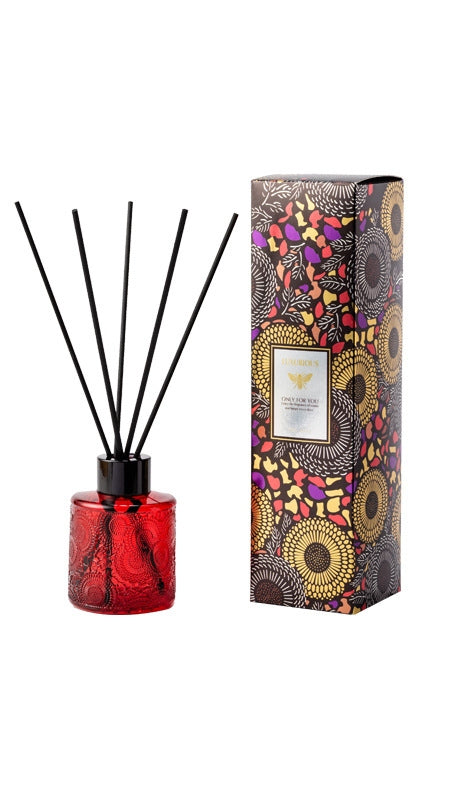 100ml Reed Diffuser Coloured Relief Glass, Black Reed sticks, Natural home fragrance